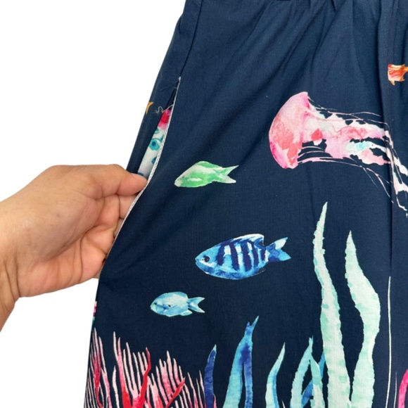 Modcloth Blue Ocean Marine Life Octopus Fish Print Mini A-Line Full Skirt Sz. 2X - Picture 6 of 15